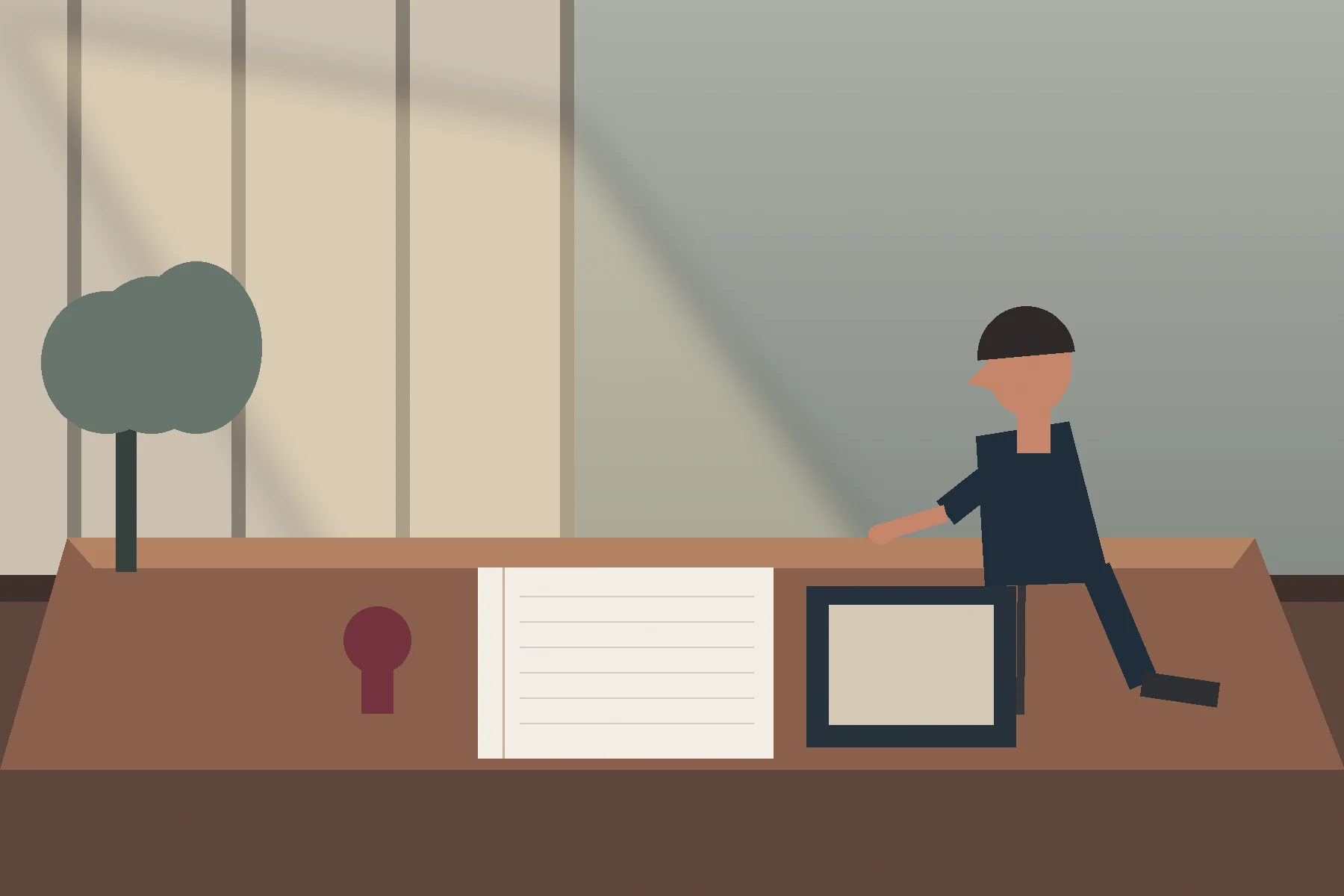 Personne analysant des documents sur une grande table de travail